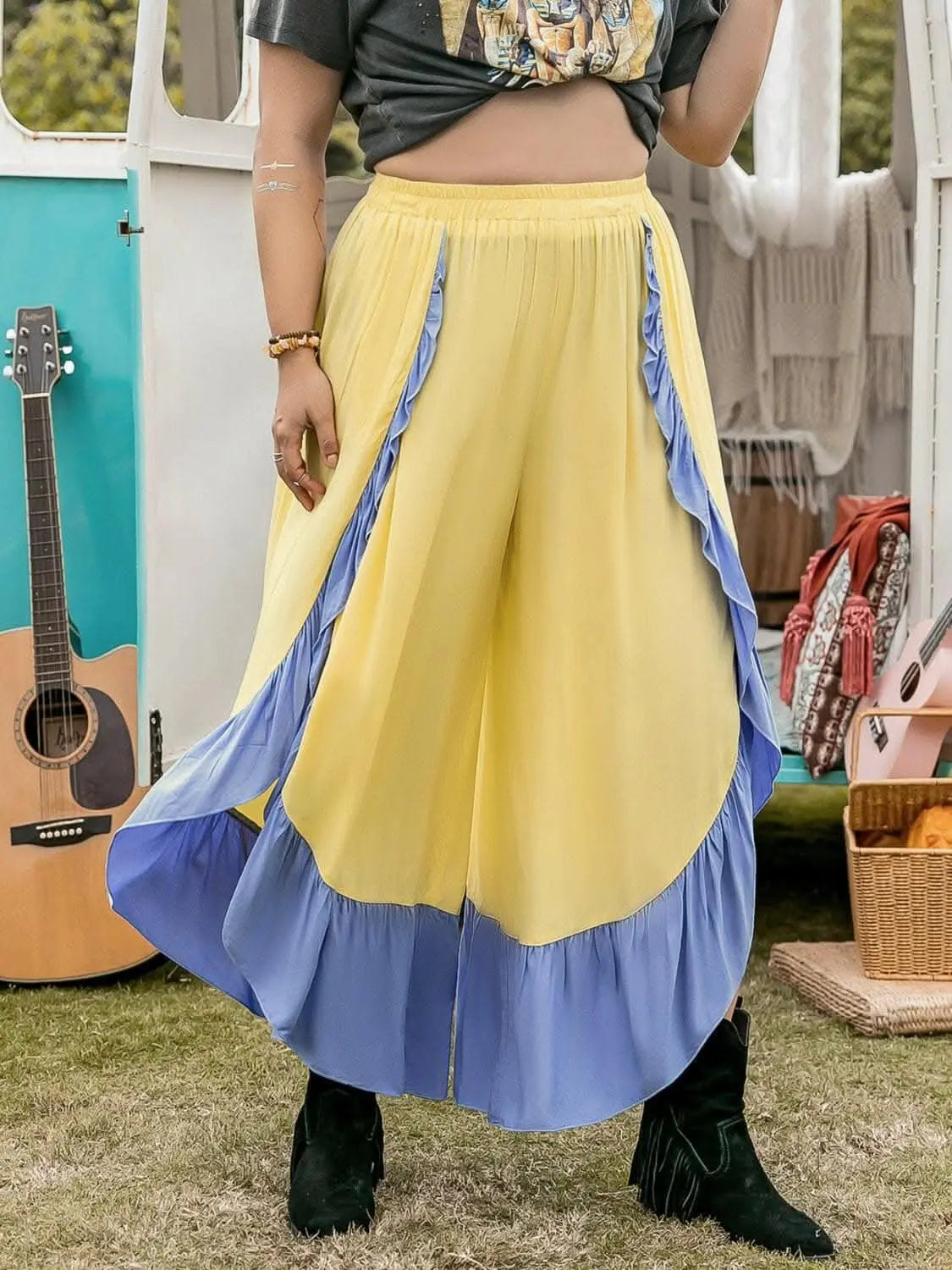 Chic ruffled wide leg pants - Love Salve
